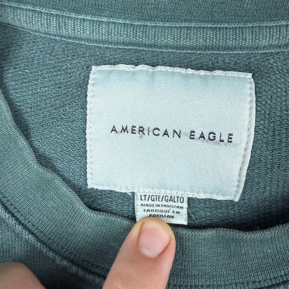 American Eagle Mens Large Tall Teal Green Cotton Crewneck Sweatshirt Pullover - Picture 3 of 7